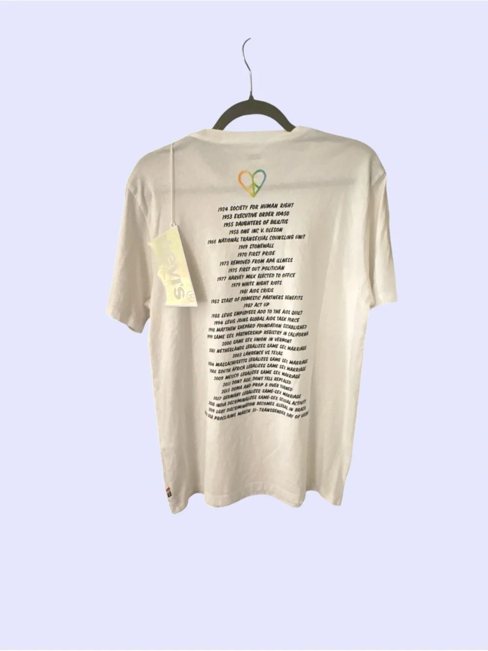 NWT Levi's Pride Community Graphic T-Shirt Tee in White LGBTQ+ great List/ Back